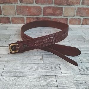 Men's Cabella Western Style Brown Leather Belt With Gold Metal Buckle Size 38
